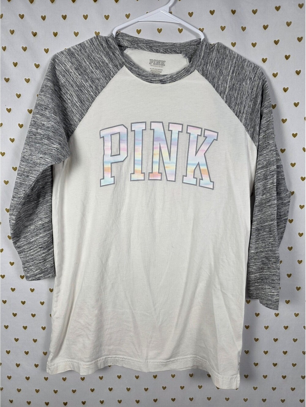 Victorias Secret PINK Raglan Rainbow Tee shirt Logo XS